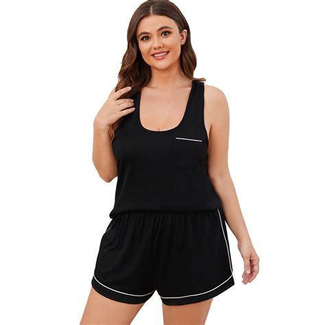 Womens Plus Size Summer Tank Top And Shorts Pajama Set Loose Sleepwear