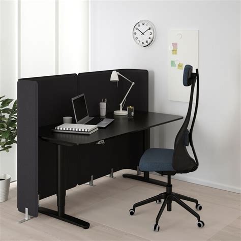 Create a home office with a desk that will suit your work style. BEKANT Reception desk sit/stand - black stained ash veneer ...