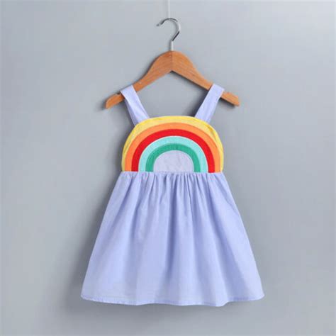 Fashion Kids Baby Girl Summer Rainbow Cotton Sling Dress Sleeveless