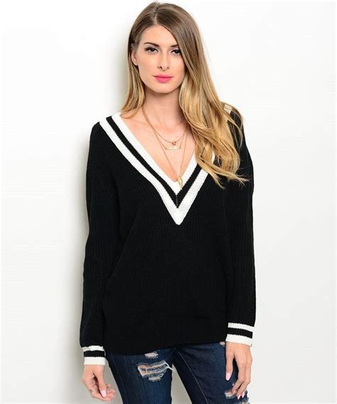 Black Varsity V Neck Sweater Modishonline Com Sweaters Vneck Sweater Sweaters For Women