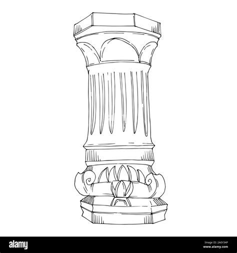 Vector Antique Greek Columns Black And White Engraved Ink Art