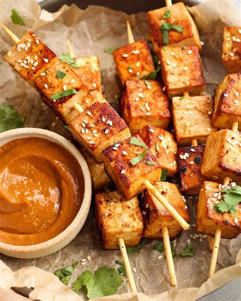 Tofu Skewers With Spicy Peanut Sauce Good Old Vegan