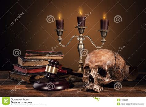 Still Life Art Photography On Human Skull Skeleton Stock