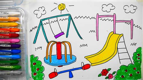 How To Draw Childrens Playground With Crayons 어린이 놀이터 그리는법 Youtube