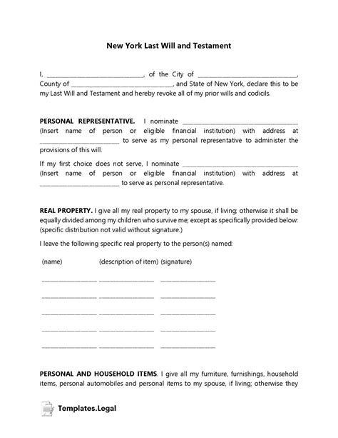 New York Last Will And Testament Templates Free Word Pdf Odt