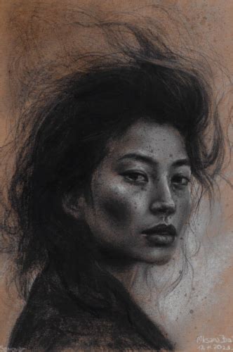 Original Drawing A Kok Artwork Modern Pastel Female Portrait Signed
