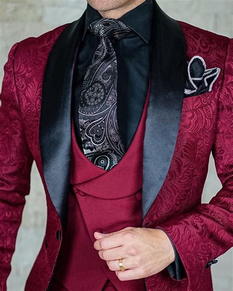 S By Sebastian Burgundy And Black Paisley Dinner Jacket Fashion Suits