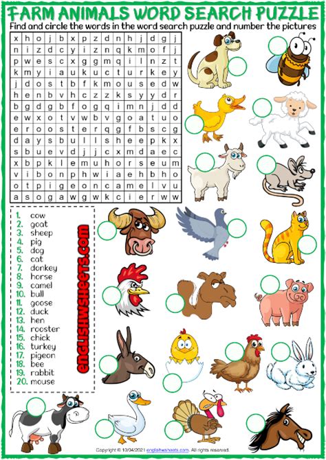 Farm Animals Esl Printable Word Search Puzzle Worksheet Farm Animals