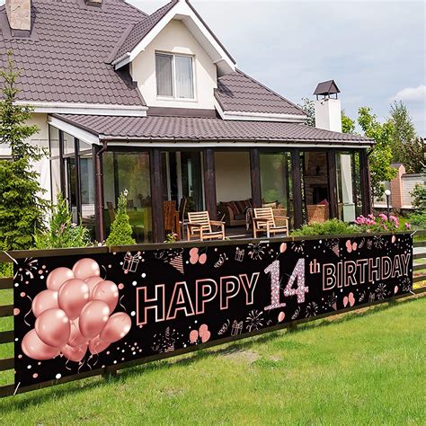 Pimvimcim 14th Birthday Banner Decorations For Girls Large Happy 14 Year Old