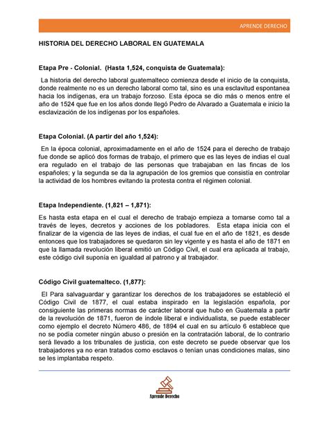 Historia Del Derecho Laboral En Guatemala Aprende Derecho Historia