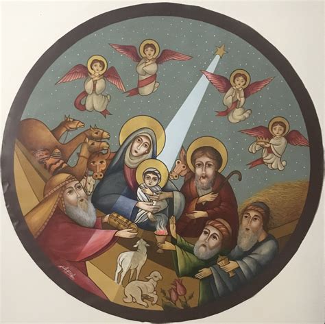 Coptic Icon Nativity Of Jesus Acrylic Paint On Canvas Painted By