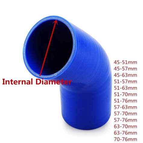 45 Degrees Reducer Silicone Elbow Hose 45 51 57 63 70 76mm Rubber Joiner Bend Tube For Car
