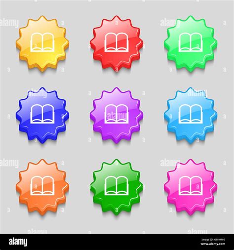 Book Sign Icon Open Book Symbol Symbols On Nine Wavy Colourful