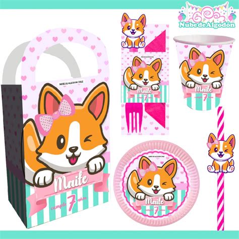 Cotillón Cumpleaños Perritos Kawai Shiba Tiernos Mascotas Personalizado