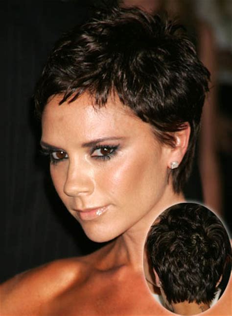 The hairdo is again has short bangs curved in and contouring the face, the soft curls exude a happy and cheery feel to it. Victoria Beckham - Beauty Riot