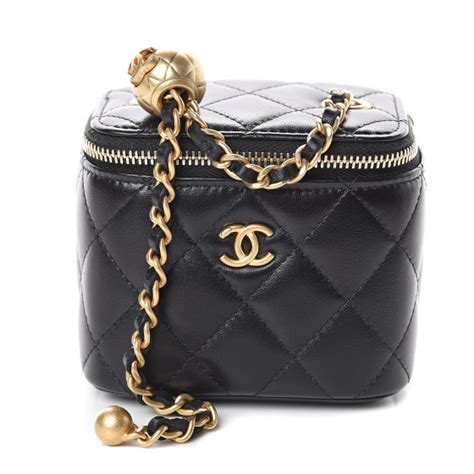 Chanel Lambskin Quilted Pearl Crush Box With Chain Black