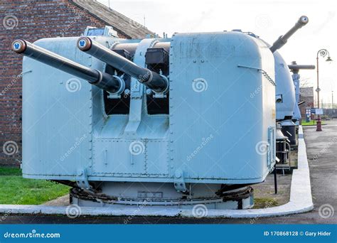 5 Inch Royal Navy Warship Gun On A Mount At The Explosion Naval