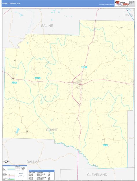Grant County Ar Zip Code Wall Map Basic Style By Marketmaps Mapsales