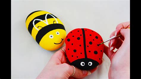 Easy Ladybug And Bumblebee Painted Rocks Step By Step Tutorial Youtube