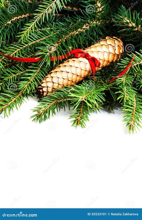 Christmas Border With Fir Tree Branch And Christmas Decoration I Stock