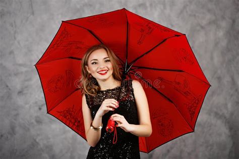 Young Woman With Red Umbrella Stock Photo Image Of Fashion Lovely