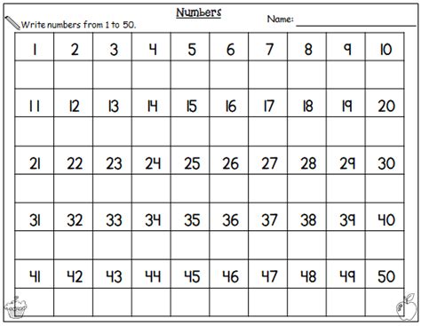 Numbers 1 50 Worksheet For Kindergarten Kindergarten Worksheets 12