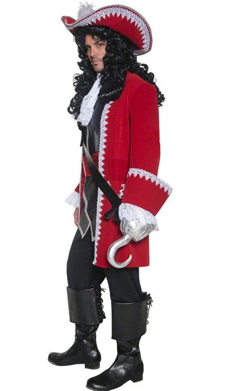 Deluxe Red Velvet Captain Hook Costume Mens Pirate Captain Outfit