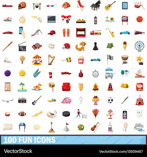 100 Fun Icons Set Cartoon Style Royalty Free Vector Image