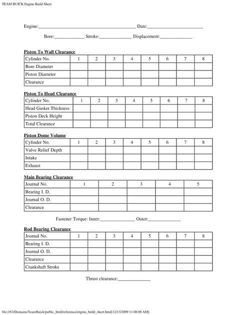 Engine Build Sheet Fill Out And Sign Online Dochub