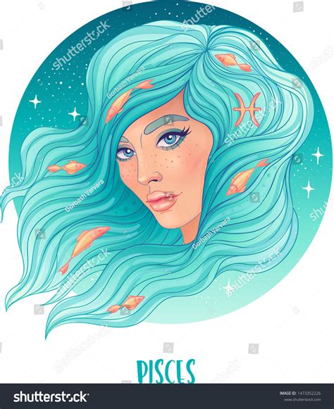 Illustration Pisces Astrological Sign Beautiful Girl Stock Vector