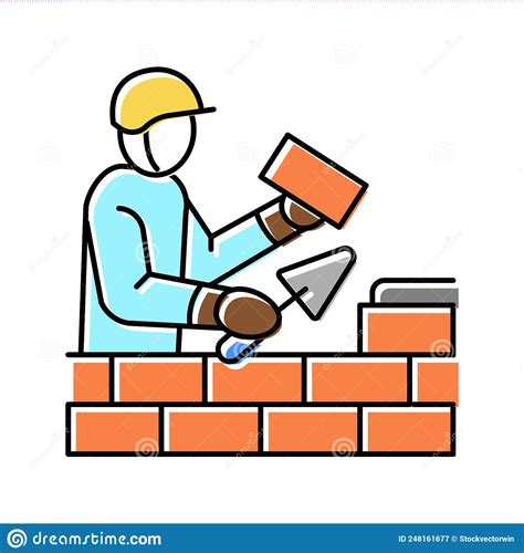 Builder Building With Brick Color Icon Vector Illustration Stock Vector