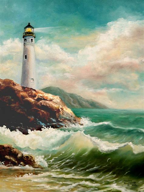 Lighthouse On The Edge Of The Sea Painting By Laurine Baumgart