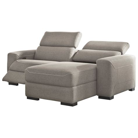 Signature Design By Ashley Mabton 2 Piece Power Reclining Sectional W Chaise Lynns Furniture