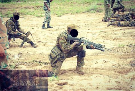 South African Special Forces With M16 Rifle And A 60mm Commando Mortar