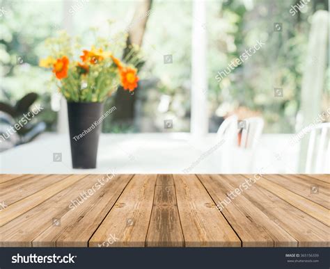 Wooden Board Empty Table Blurred Background Stock Photo