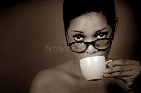 Woman Sips Her Tea Stock Photo Image Of Copy Finger