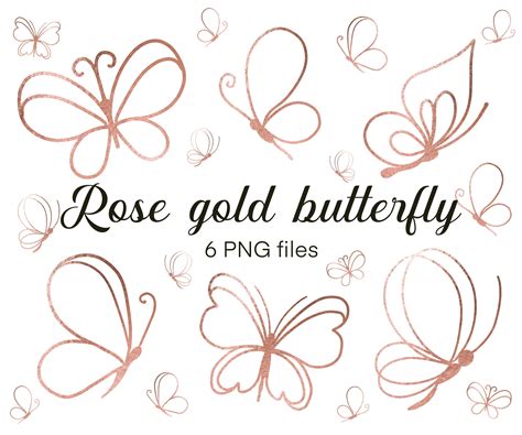 Rose Gold Butterfly Clipart Gold Foil Butterfly Png Files Etsy