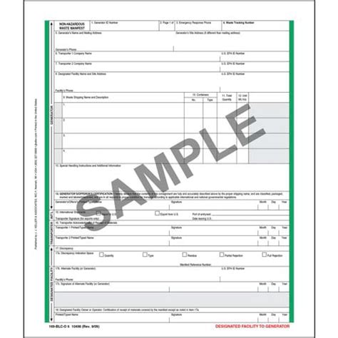 Printable Hazardous Waste Manifest Form