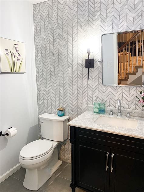 Bathroom Transformation Tile Accent Wall Bathroom Powder Room