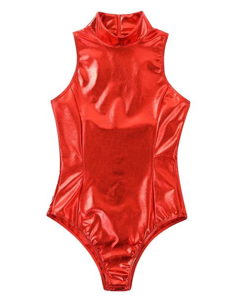 Womens Swimsuit Leotard Latex Bodysuit Shiny Metallic Lingerie Mock