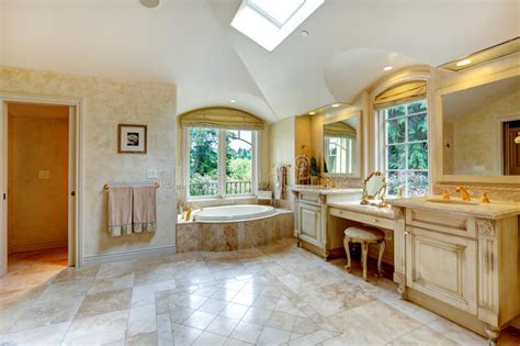 Black bathroom vanity and mirror. Luxury Bathroom With Antique Vanity And Cabinets Stock ...