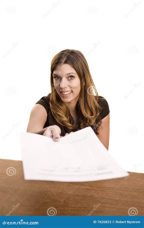 Woman Handing Over Paper Stock Image Image Of Professional 7626823