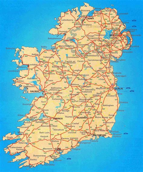 Ireland Roads Map Free Road Map Of Ireland Northern Europe Europe