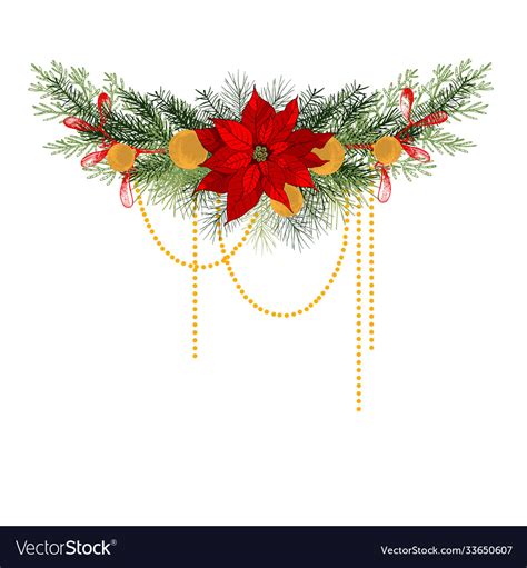 Christmas Garland With With Poinsettias Royalty Free Vector