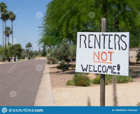 Renters Not Welcome Sign Concept Image On Residential Street Stock