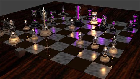 Chess Game Render Purple Black Pawn White Knight Checkmate
