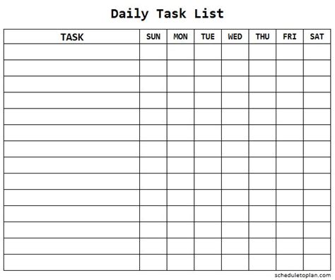 Daily Task List Template For Work Printable Weekly Task Checklist