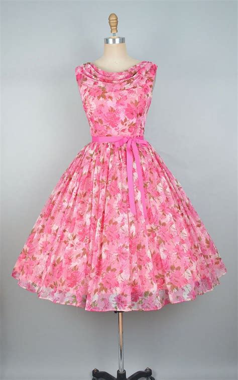 Vintage 50s Rose Print Party Dress 1950s Floral Roses Etsy 1950s