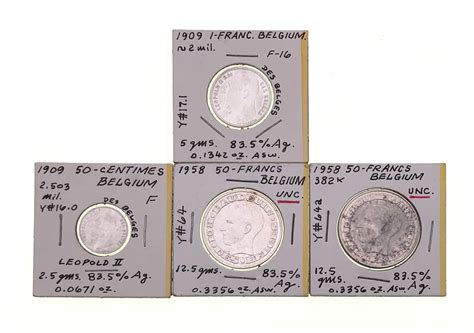 Lot Lot Of 4 Assorted Belgium Silver Coins