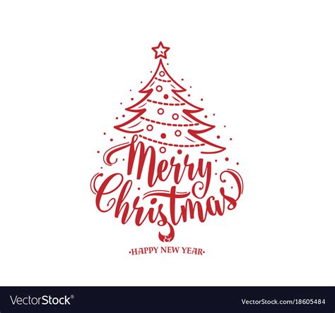 Merry Christmas And Happy New Year Text Xmas Tree Vector Image